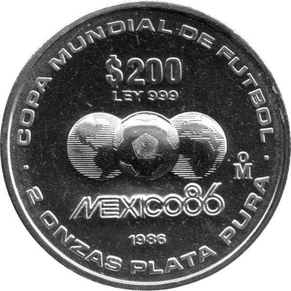 Mexiko 200 Pesos 1986 - XIII. Fußball WM 1986 in Mexiko - 2 oz Silber