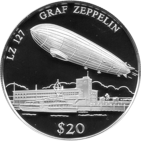 Liberia 20 Dollars 2000 - Geschichte der Luftfahrt "Graf Zeppelin" - Silber PP