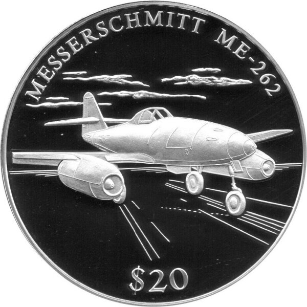 Liberia 20 Dollars 2000 - Geschichte der Luftfahrt "Messerschmitt ME-262" - Silber PP