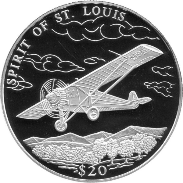Liberia 20 Dollars 2000 - Geschichte der Luftfahrt "Spirit of St. Louis" - Silber PP