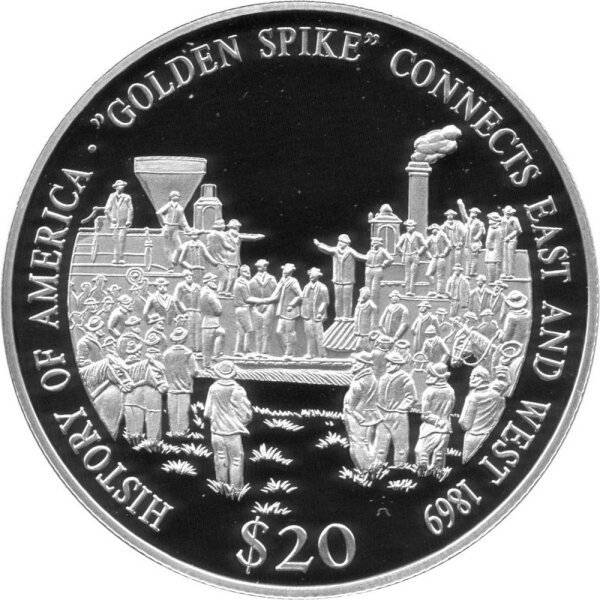 Liberia 20 Dollars 2000 - Geschichte Amerikas "Golden Spike" - Silber PP