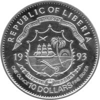 Liberia 10 Dollars 1993 - Preserve Planet Earth "Corythosaurus" - 1 oz Silber PP