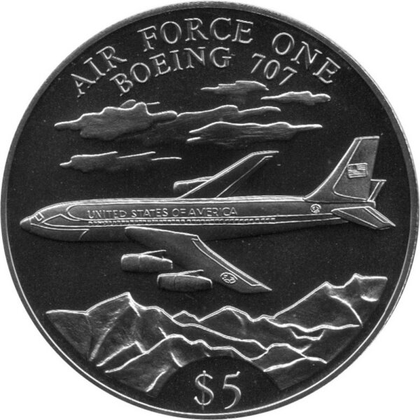 Liberia 5 Dollars 2000 - Geschichte der Luftfahrt "Air Force One Boeing 707" - Kupfer-Nickel
