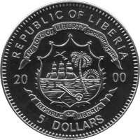 Liberia 5 Dollars 2000 - Geschichte der Luftfahrt "Air Force One Boeing 707" - Kupfer-Nickel