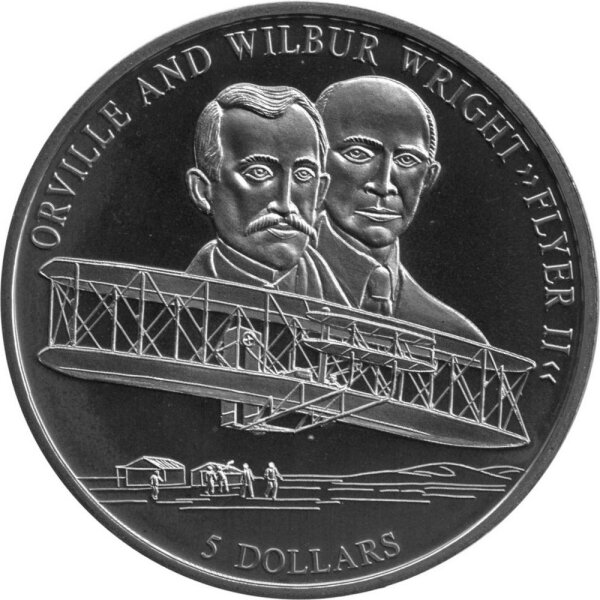 Liberia 5 Dollars 2000 - Geschichte der Luftfahrt "Gebrüder Wright Flyer II" - Kupfer-Nickel