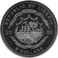 Liberia 5 Dollars 2000 - Geschichte der Luftfahrt "Gebrüder Wright Flyer II" - Kupfer-Nickel