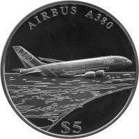 Liberia 5 Dollars 2005 - Airbus A380 - Kupfer-Nickel PP