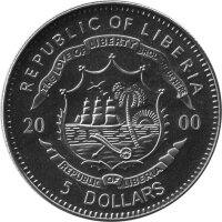 Liberia 5 Dollars 2000 - 60. Jahrestag-Angriff auf Pearl Harbor - Kupfer-Nickel