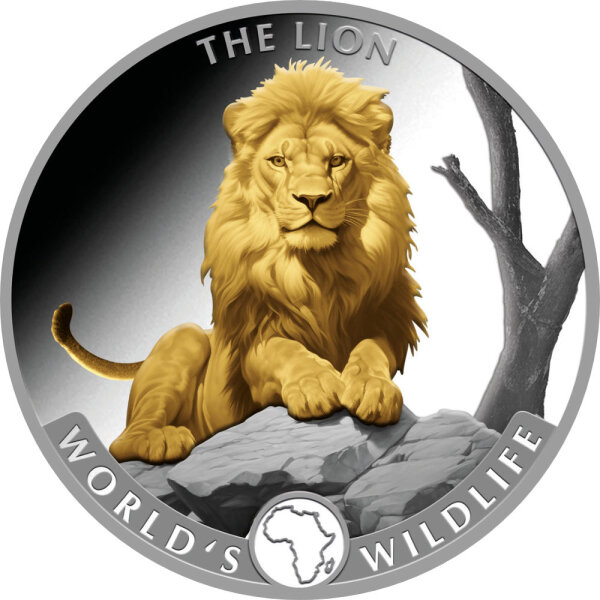 Kongo World´s Wildlife 7. Ausgabe 2025 Löwe 1 oz Silber - Teilvergoldet