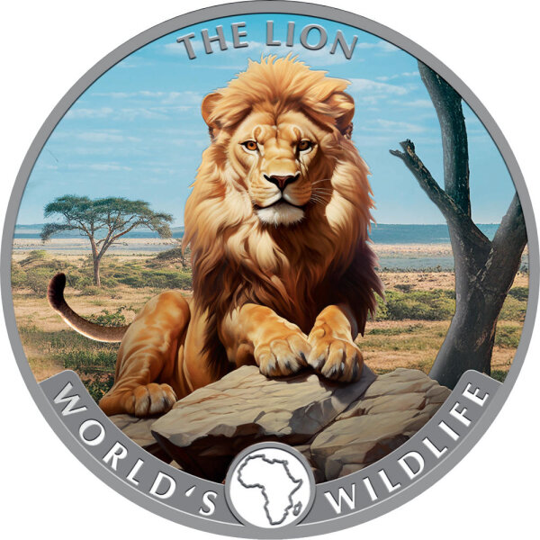 Kongo World´s Wildlife 7. Ausgabe 2025 Löwe 1 oz Silber - Coloriert