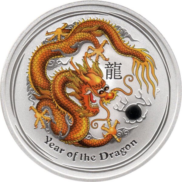 Australien Lunar II 2012 Jahr des Drachen 1 oz Silber teilkoloriert "braun-orange"