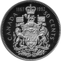 Kanada 50 Cent 1992 - Königin Elisabeth II. 125 Jahre kanadische Konföderation - Nickel PP