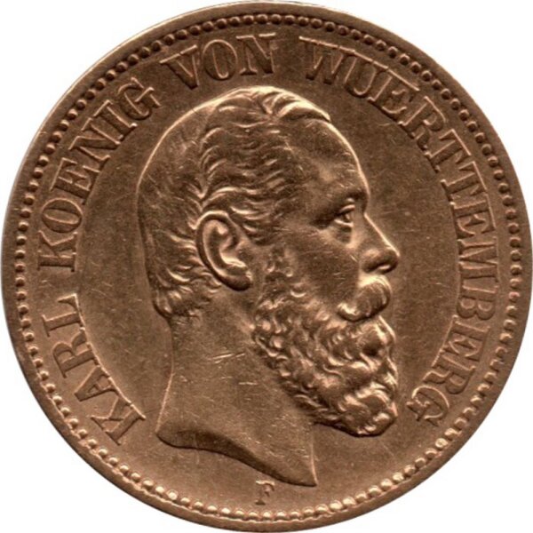 J.293 Württemberg 20 Mark 1874-1876 - König Karl - Gold -ss
