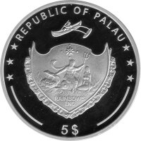 Palau 5 Dollar 2014 - Schönheit des Meeres "Muschel mit Perle" - Silber PP teilcoloriert mit roter Perle