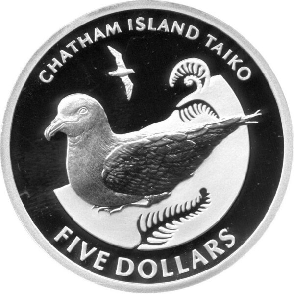 Neuseeland 5 Dollars 2004 - Einheimische Vogelwelt "Chatham-Taiko" - Silber PP