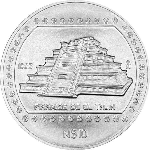 Mexiko 10 Pesos 1993 Pyramide von Tajin 5 oz Silber