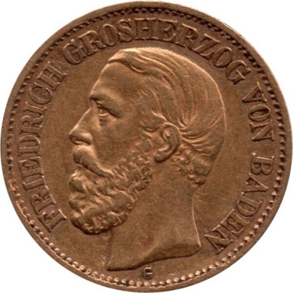 J.183 Baden 10 Mark 1872-1873 - Großherzog Friedrich I. - Gold -vz