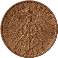 J.189 Baden 20 Mark 1894-1895 - Großherzog Friedrich I. - Gold -ss