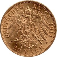 J.192 Baden 20 Mark 1911-1914 - Großherzog Friedrich II. - Gold -ss
