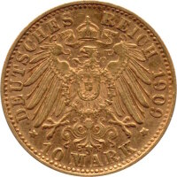 J.191 Baden 10 Mark 1909-1913 - Großherzog Friedrich II. - Gold -ss