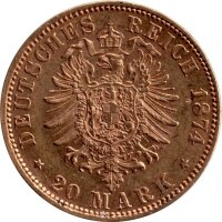 J.197 Bayern 20 Mark 1874-1878 - König Ludwig II. - Gold -s