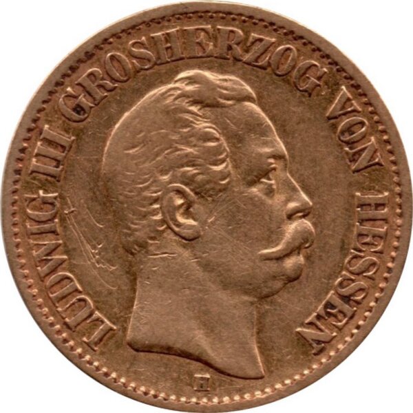J.216 Hessen-Darmstadt 10 Mark 1875-1877 - Großherzog Ludwig III. - Gold -s