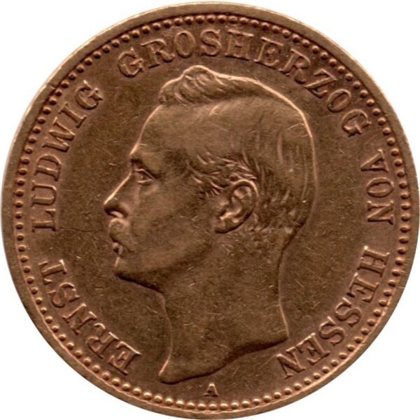 J.224 Hessen-Darmstadt 10 Mark 1896-1898 - Großherzog Ernst Ludwig - Gold -vz