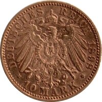 J.224 Hessen-Darmstadt 10 Mark 1896-1898 - Großherzog Ernst Ludwig - Gold -vz