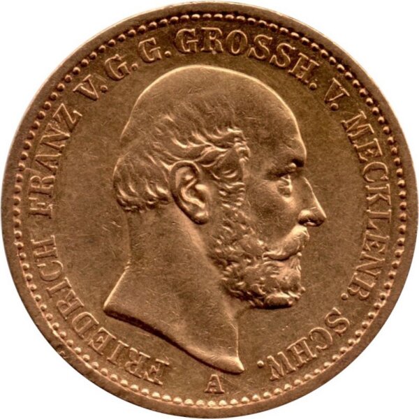 J.230 Mecklenburg-Schwerin 20 Mark 1872 - Großherzog Friedrich Franz II. - Gold -s