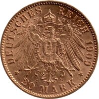J.252 Preußen 20 Mark 1909 "J" - Kaiser Wilhelm II. - Gold -ss