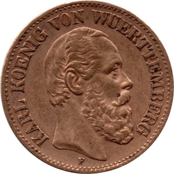 J.294 Württemberg 10 Mark 1890-1891 - König Karl - Gold -vz