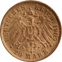 J.296 Württemberg 20 Mark 1894-1914 - König Wilhelm II. - Gold -vz