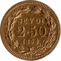 Vatikan 2,5 Scudi 1854 "R" - Papst Pius IX. "Umlaufmünze" - Gold