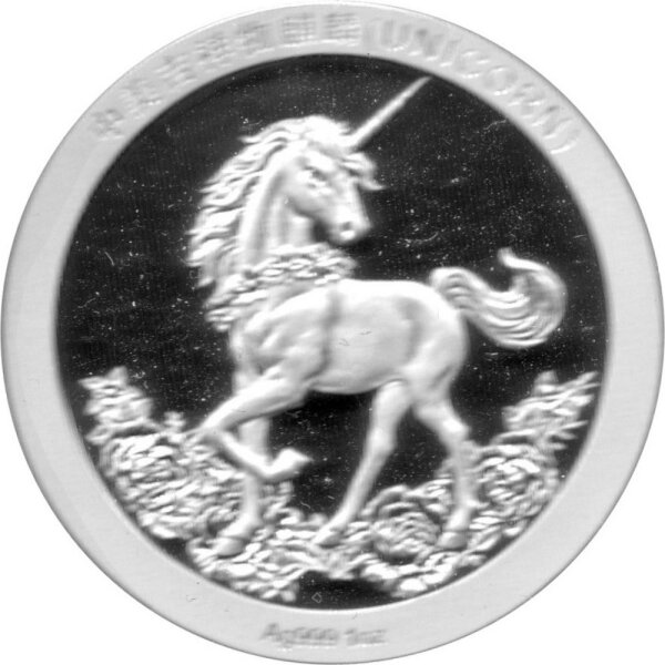 China 2019 - 25 Jahre Einhorn | Unicorn - 1 oz Silber Polierte Platte