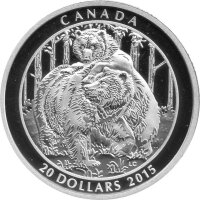 Kanada 20 Dollars 2015 - Grizzlybären - Silber PP