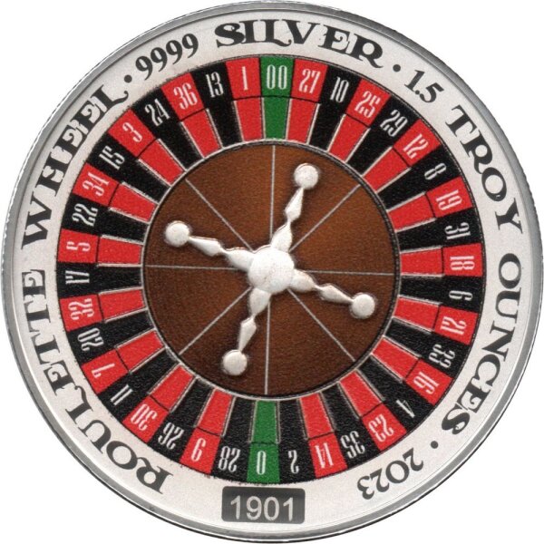 Niue 3 Dollars 2023 - Roulettrad mit Kugel - Silber PP teilcoloriert