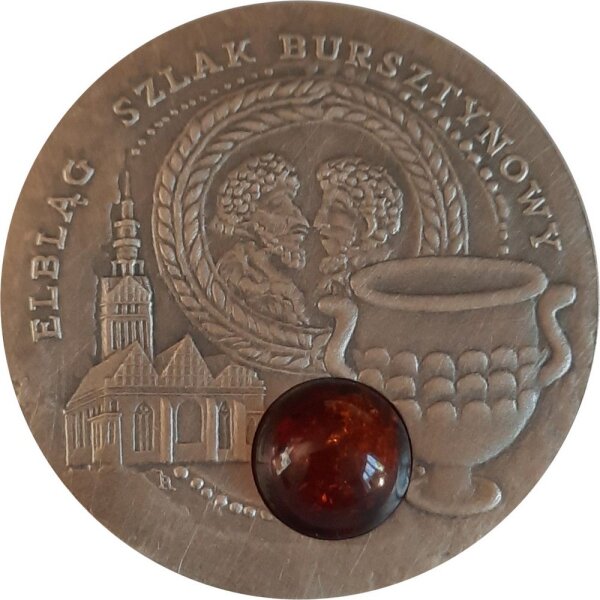 Niue 1 Dollar 2009 - Die Bernsteinstraße "Elbing" - Silber Antik Finish mit Bernstein