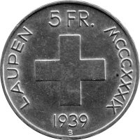 Schweiz 5 Franken 1939 - 600 Jahre Schlacht von Laupen - Silber