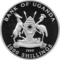 Uganda 1.000 Shillings 1999 - Albert Einstein - Silber PP