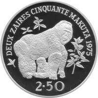 Zaire 2,50 Zaires 1975 - Berggorilla - Silber PP