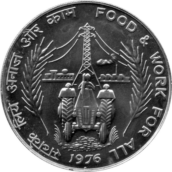 Indien 50 Rupees 1976 - F.A.O. Nahrung und Arbeit für alle - Silber