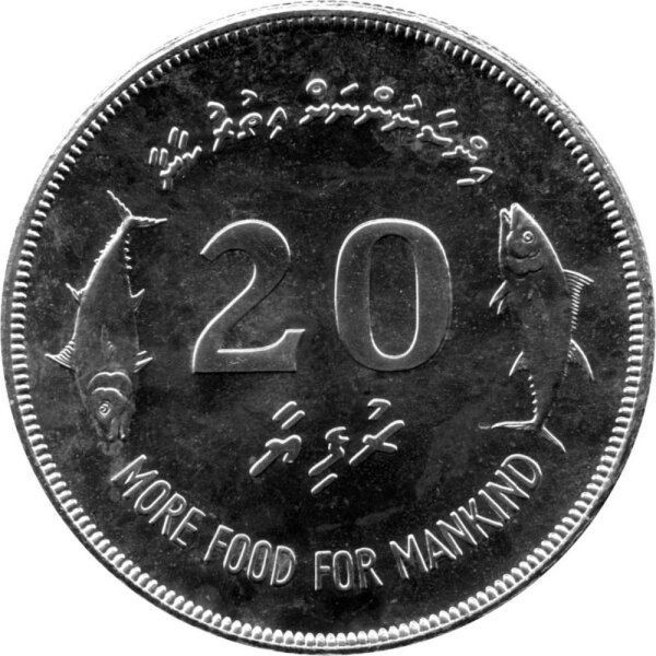 Malediven 20 Rufiyaa 1977 - F.A.O. Mehr Nahrung für alle - Silber