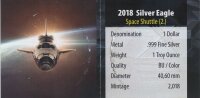 USA American Eagle 2018 - 1 oz Silber 2. Ausgabe - 60 Jahre NASA