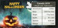 Kanada Maple Leaf 2019 - Happy Halloween 1 oz Silber coloriert