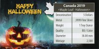Kanada Maple Leaf 2019 - Happy Halloween 1 oz Silber coloriert