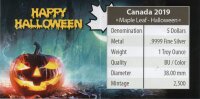 Kanada Maple Leaf 2019 - Happy Halloween 1 oz Silber coloriert