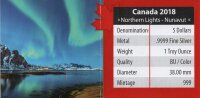 Kanada Maple Leaf 2018 - Northern Lights "Nunavut" 1 oz Silber coloriert