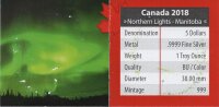 Kanada Maple Leaf 2018 - Northern Lights "Manitoba" 1 oz Silber coloriert