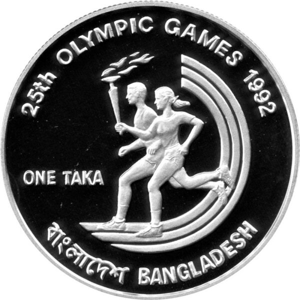 Bangladesch 1 Taka 1992 - XXV. Olympische Sommerspiele 1992 in Barcelona "Fackellauf" - Silber PP