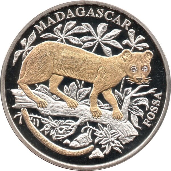 Liberia 10 Dollars 2005 - Madagaskar-Fossa - Silber PP teilvergoldet